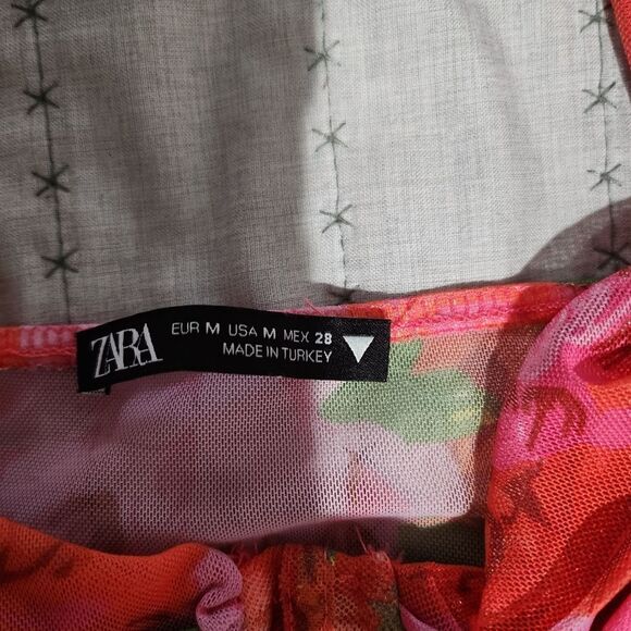 ZARA Floral Cropped Tulle Corset Top - Picture 5 of 7